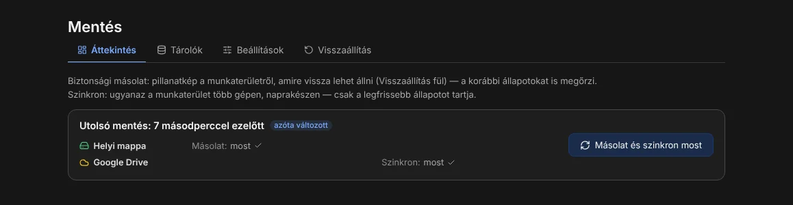 A mentés áttekintője