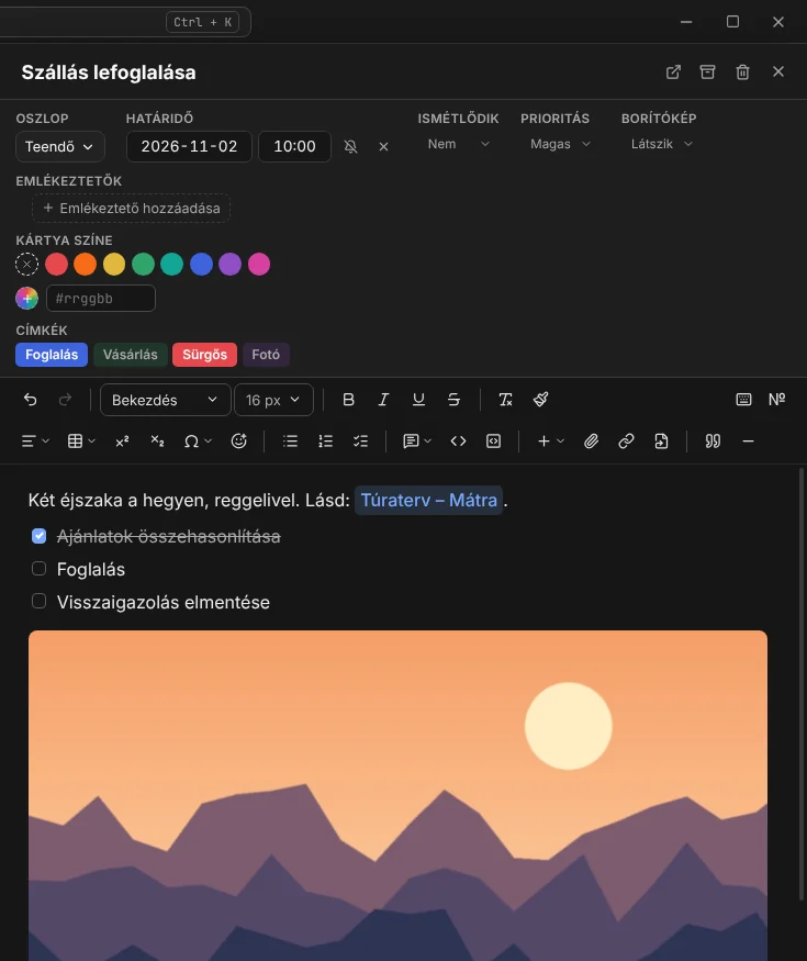 Egy megnyitott kártya