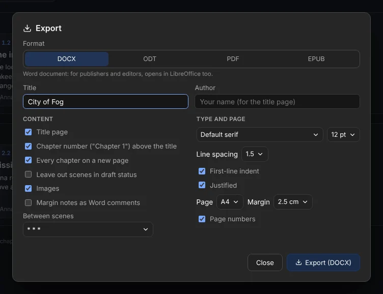 The export window