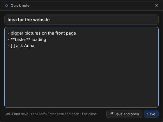 The quick note window