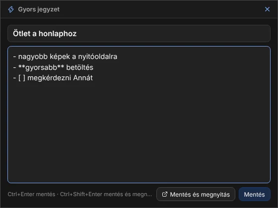 A gyors jegyzet ablaka