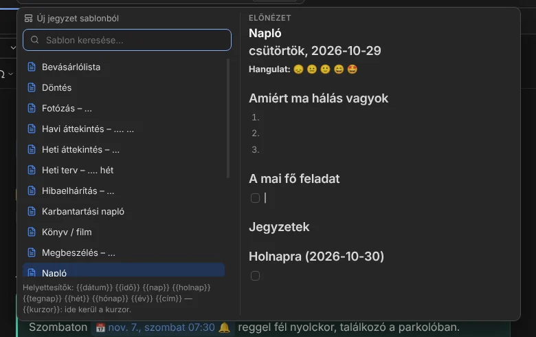 A sablonválasztó előnézettel