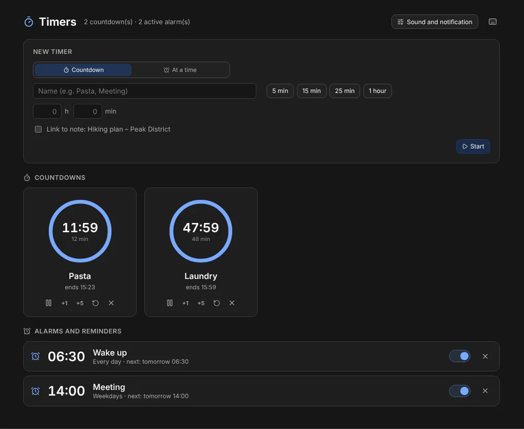 The Timers view